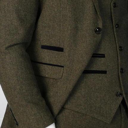 Men's Olive Green Wool Blend Tweed Formal Blazer