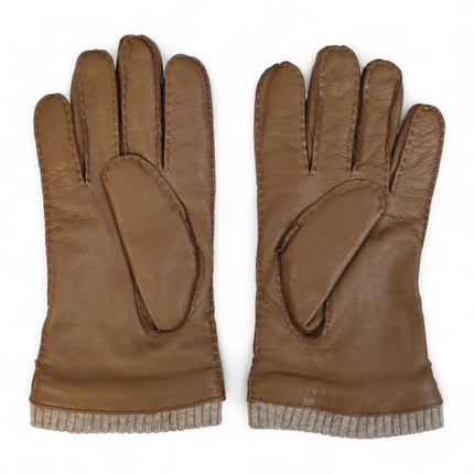 Men’s Tan Brown Italian Leather Warm Wool Lining Winter Gloves - M-LGV-405