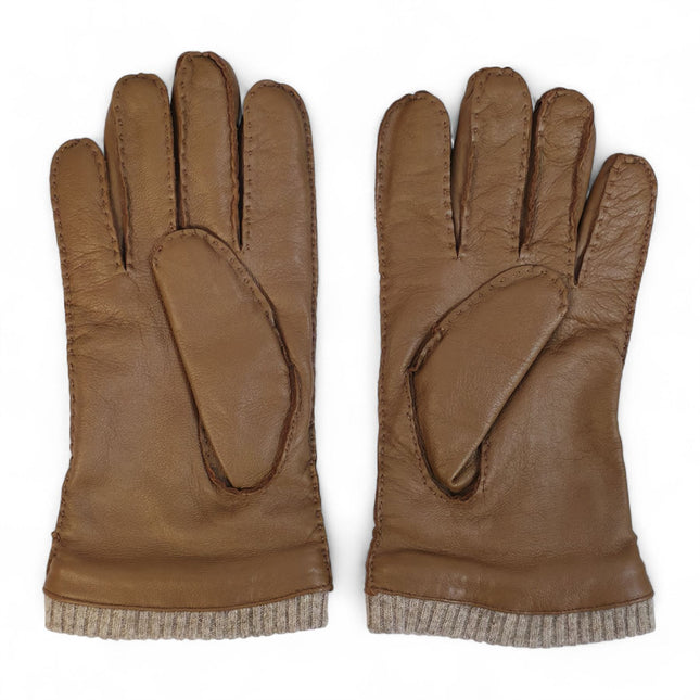 Men’s Tan Brown Italian Leather Warm Wool Lining Winter Gloves - M-LGV-405