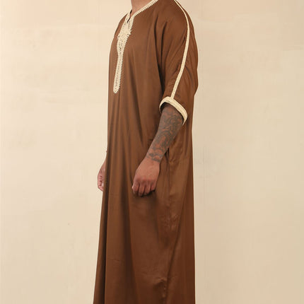 Men's Brown Moroccan Thobe Jubba Robe Eid Djellaba Gandoura