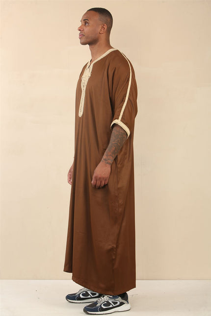 Men's Brown Moroccan Thobe Jubba Robe Eid Djellaba Gandoura