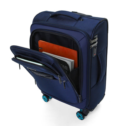 Soft Shell Blue 1680D Polyester Suitcase Set 8 Wheel TSA Lock Luggage