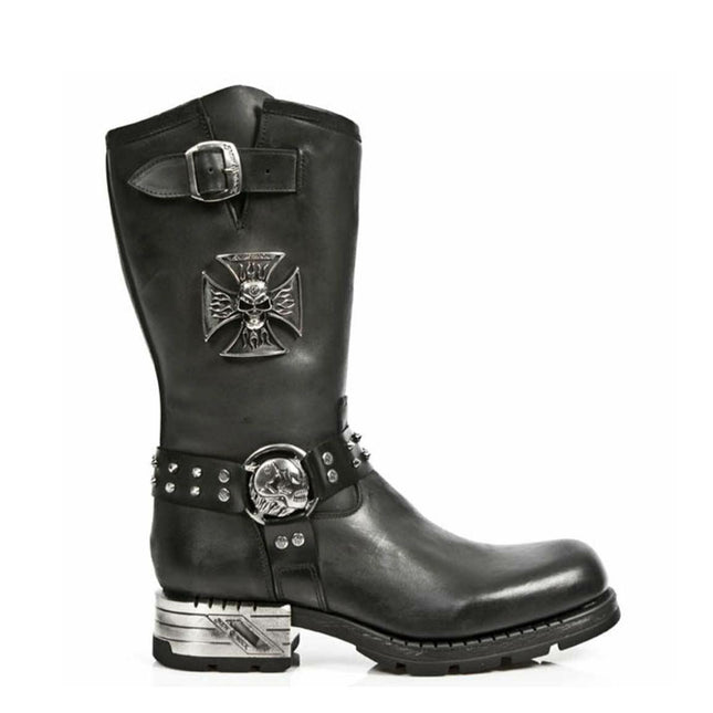 New Rock Men's Black Leather Gothic Cowboy Boots - MR030-S1