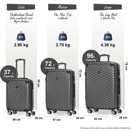 Hard Shell ABS 8 Wheel Luggage Travel Cabin Holiday Bags Suitcase Set