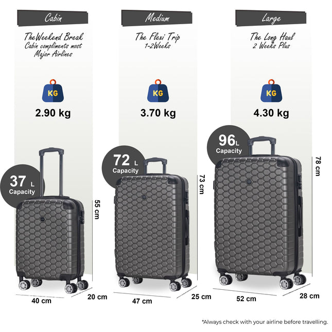 Hard Shell ABS 8 Wheel Luggage Travel Cabin Holiday Bags Suitcase Set
