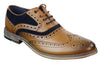 Mens Classic Navy Suede Oxford Brogue Shoes in Tan Leather