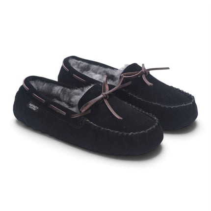 Women's Black Genuine Sheepskin Moccasin Winter Slippers - Aspen
