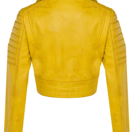 Womens Cropped Brando Leather Biker Jacket-Damascus
