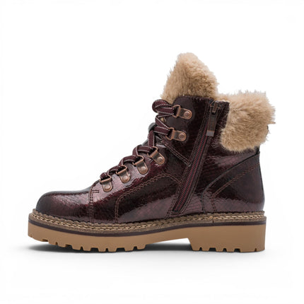 Tamaris Women’s Red Faux Leather Warm Winter Ankle Boots - 26264-43