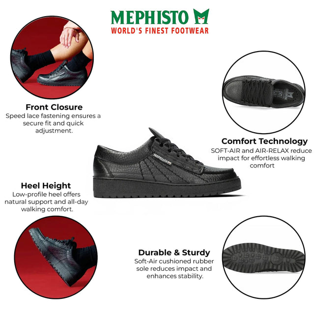 Mephisto Rainbow Men's Leather Black Walking Shoes - Mamouth 714