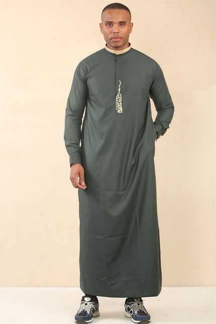 Men's Green Thobe Arab Saudi Emirati Islamic Clothing Jubba Robe