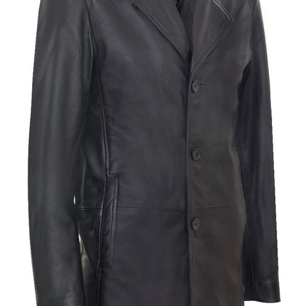 Mens 3/4 Black Leather Cromby Coat-Rosario