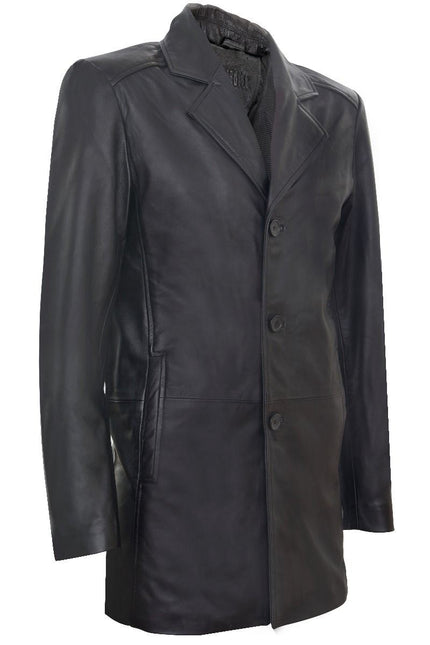 Mens 3/4 Black Leather Cromby Coat-Rosario