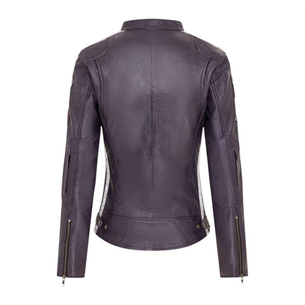 Womens Biker Racing Badges Leather Jacket-Eastleigh
