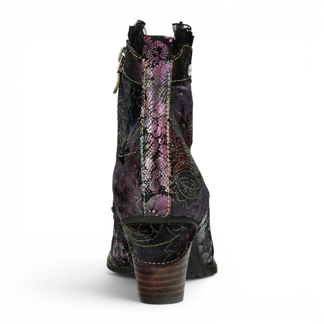 Laura Vita Women's Floral Goth Victorian Violet Leather Heeled Ankle Boots - Alcizeeo-190