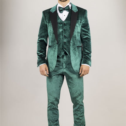 Men's Green 3 Piece Velvet Wedding Tuxedo Formal Suit