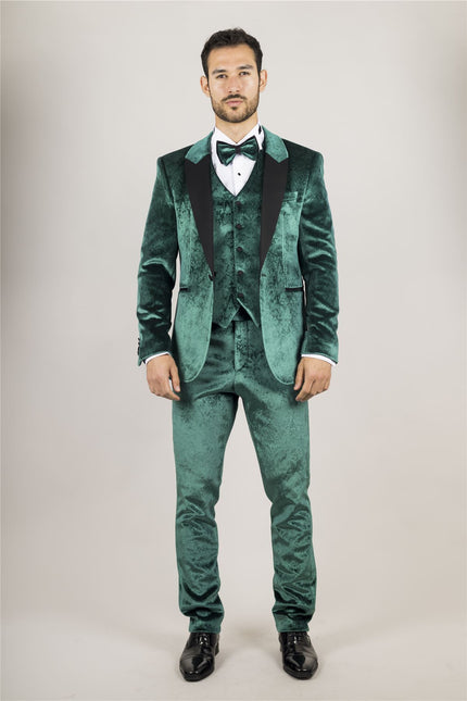 Men's Green 3 Piece Velvet Wedding Tuxedo Formal Suit