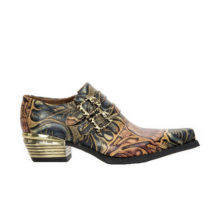 New Rock Embossed Vintage Black Leather Buckled Shoes- M-7960-S14