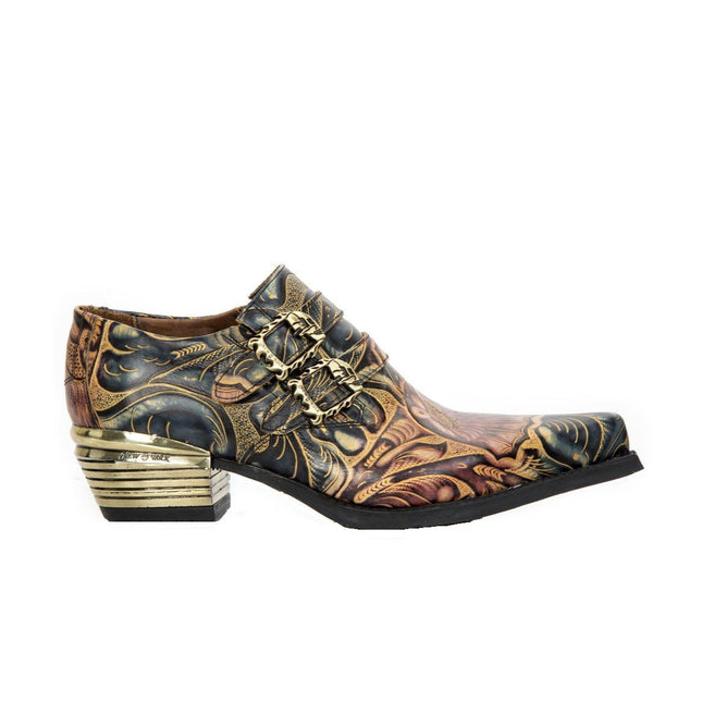 New Rock Embossed Vintage Black Leather Buckled Shoes- M-7960-S14
