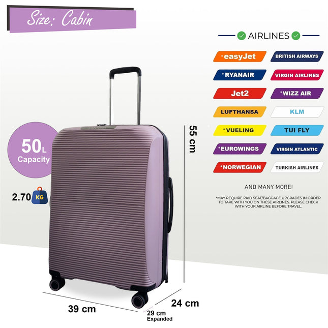 Expandable Strong ABS Hardshell Cabin Suitcase 55 x 39 x 24 cm Luggage Suitable for Easyjet, Ryanair
