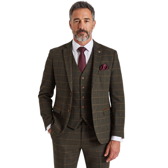 Men's Green 3 Piece Wool Blend Tweed Suit - Harris