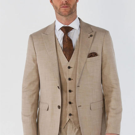 Men's 3 Piece Beige Summer Wedding Tailored Fit Suit