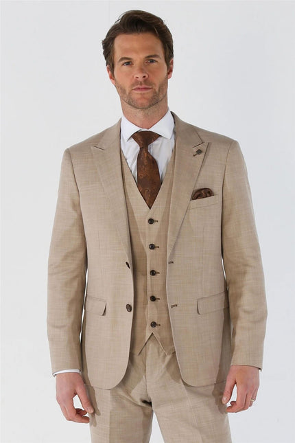 Men's 3 Piece Beige Summer Wedding Tailored Fit Suit