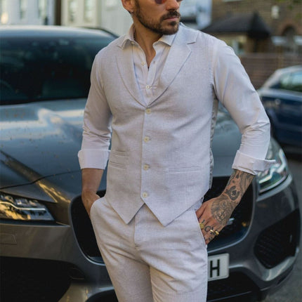 Men's Summer 2 Piece Suit Linen Formal Grey Waistcoat Trousers