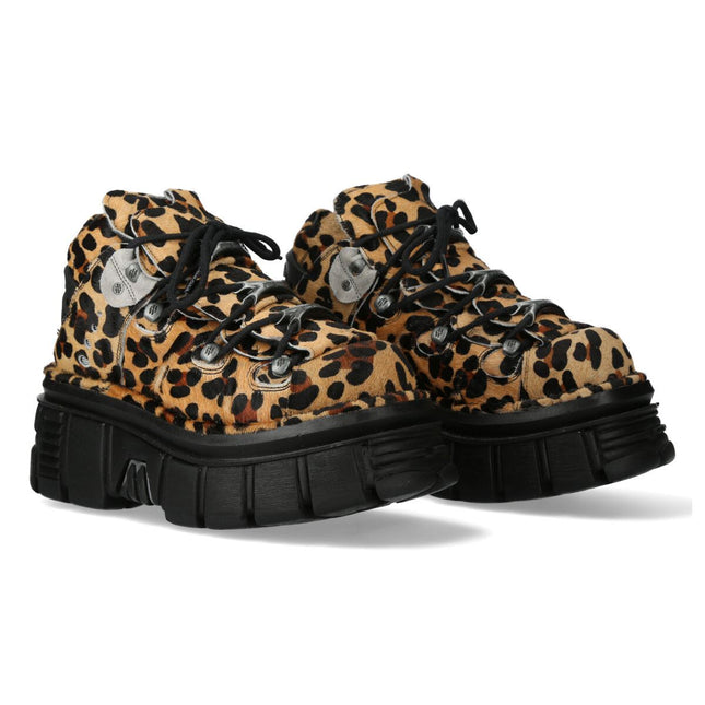 New Rock M-106-C192 Leopard Brown Leather Gothic Ankle Boots