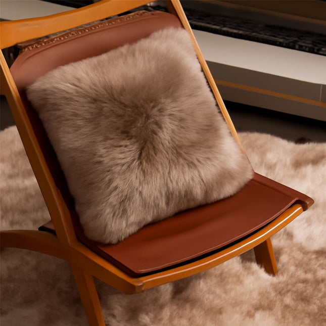 Genuine Sheepskin Taupe  40x40cm Real Wool Single Sided Cushion