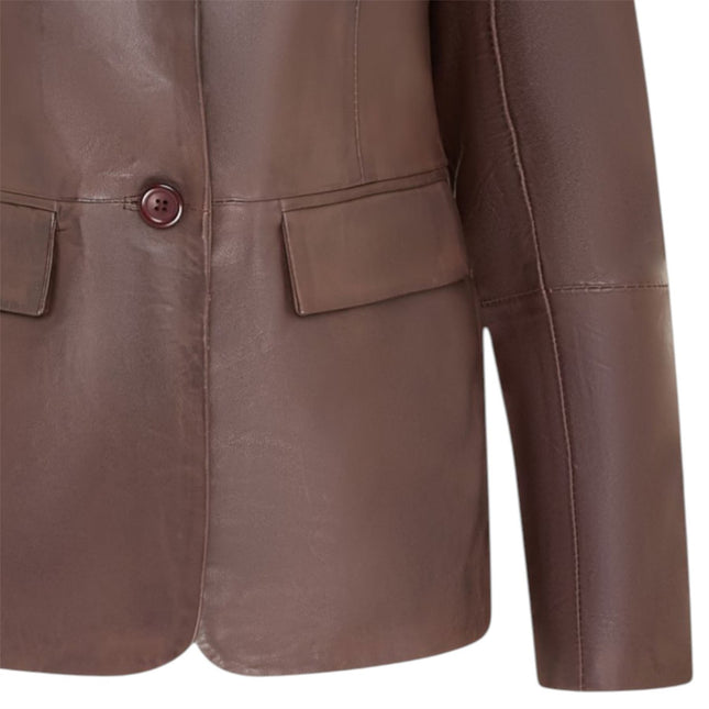 Womens Soft Conker Brown Leather Blazer Jacket-Apeldoor