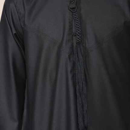 Boy's Kids Black Thobe Emirati Jubba Islamic Clothing Kaftan Eid String Tassel