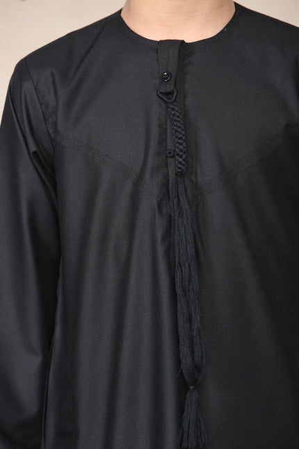 Boy's Kids Black Thobe Emirati Jubba Islamic Clothing Kaftan Eid String Tassel