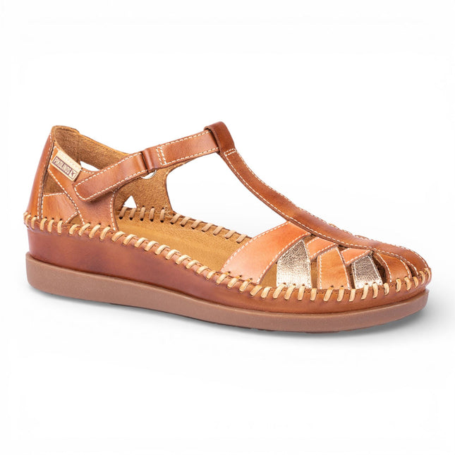 Pikolinos Women's Brown Leather Semi-Open Wedge Sandal Shoes - Cadaques