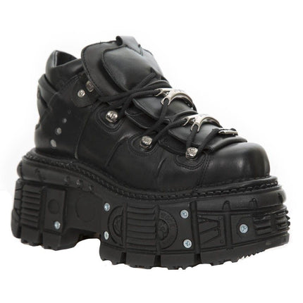 New Rock Unisex Metallic Black Leather Gothic Boots- M-Tank106-C2