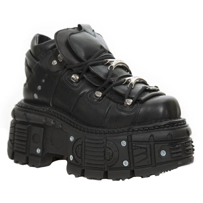 New Rock Unisex Metallic Black Leather Gothic Boots- M-Tank106-C2