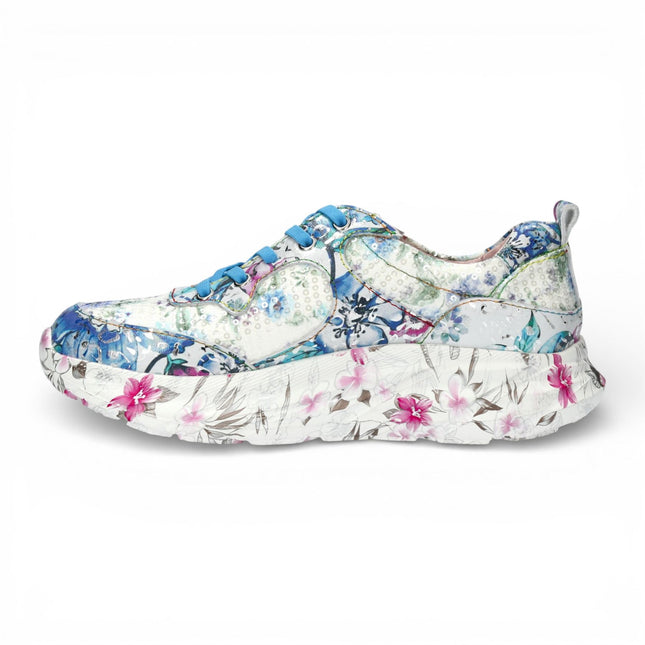 Laura Vita Women's Sofiao 07 Blue Pink Floral Leather Trainers Platform Sneaker Shoes