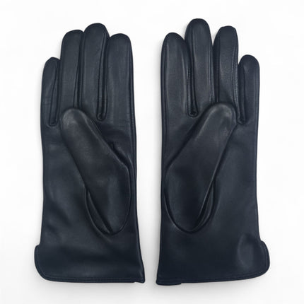 Womens Black Italian Leather Winter Stitch Line Design Soft Wool Lining Gloves - L-GLV-301