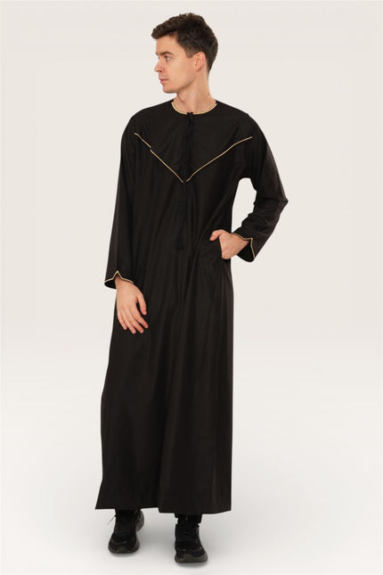 Men's Ramadan Black Moroccan Jubba Robe Djellaba Eid Thobe - TT-007