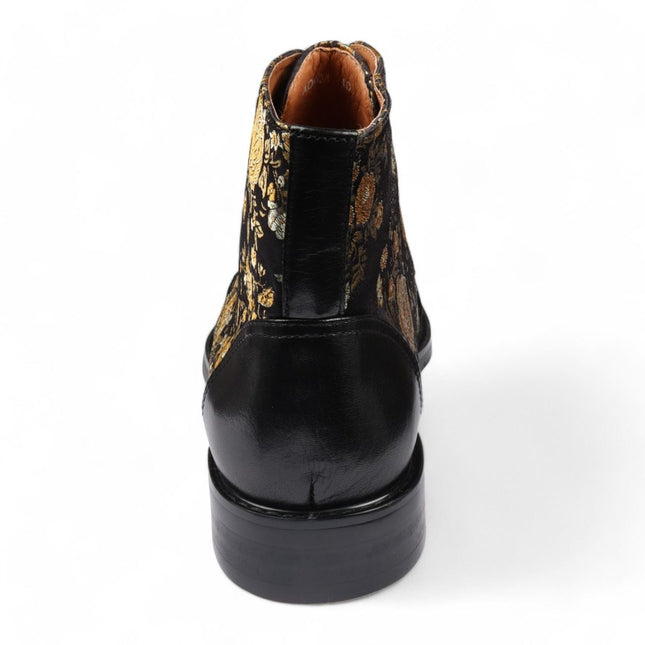 Justin Reess Men's Black Floral Print Leather Oxford Ankle Boots - Adam