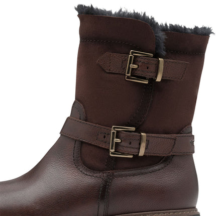 Tamaris Womens Winter Mocca Brown Leather Buckle Zip Biker Ankle Boots