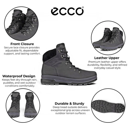 Ecco Men's Black Leather Waterproof Lace-up Hiking Boots - Rugged Track 25