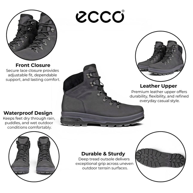 Ecco Men's Black Leather Waterproof Lace-up Hiking Boots - Rugged Track 25