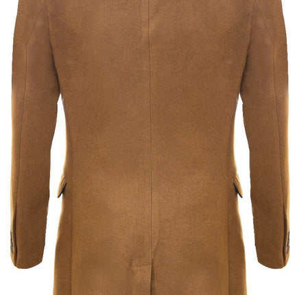 Men's Long Brown Wool Slim Fit Overcoat