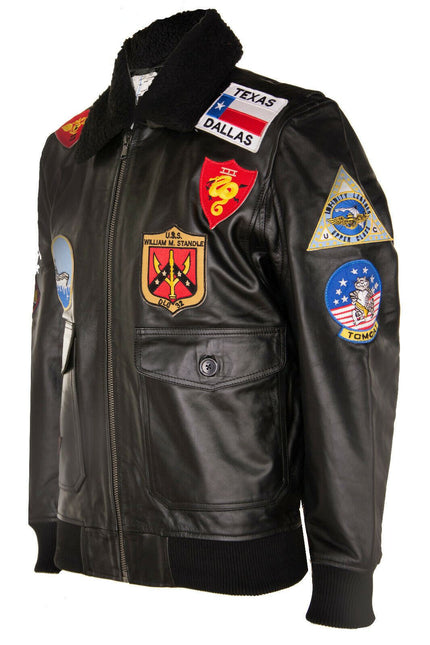 Mens A2 Top Gun Leather Bomber Jacket-Camborne