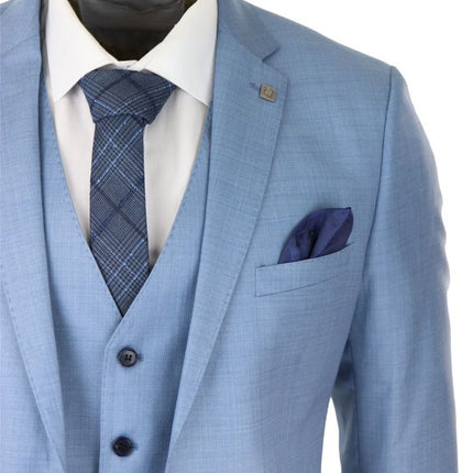 Mens 3 Piece Light Blue Classic Stitch Retro Suit