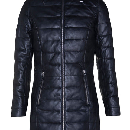 Womens Leather Puffer Parka Jacket-Andria