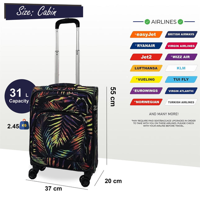 Soft Shell Cabin Suitcase 55 x 37 x 20 cm Lightweight Luggage Suitable for Easyjet, Ryanair