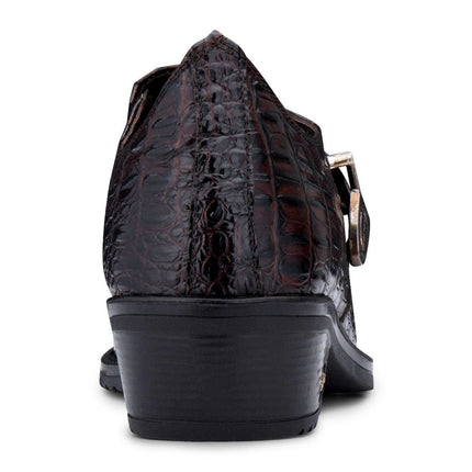 Men's Brown Croc Leather Cuban Heel Winklepicker Boots Tc