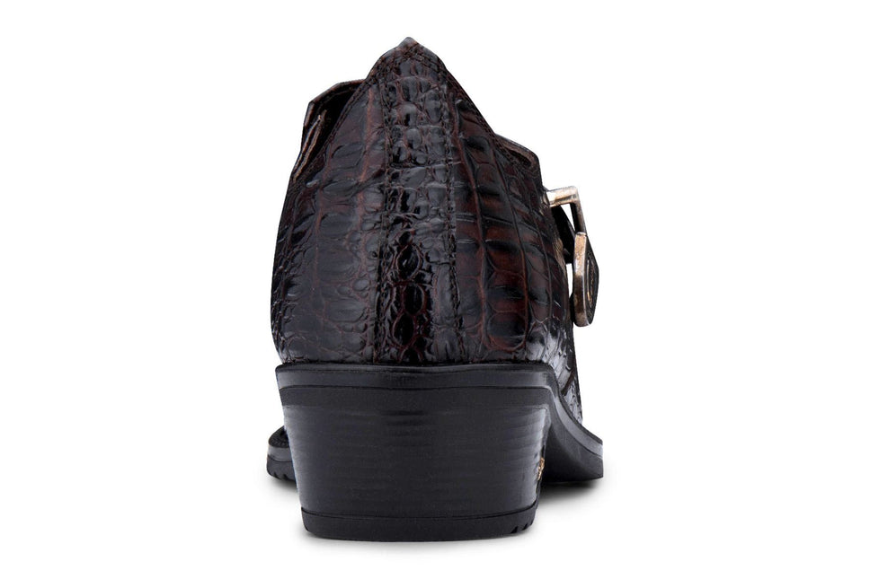 Men's Brown Croc Leather Cuban Heel Winklepicker Boots Tc
